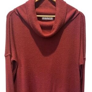 Free People Burgundy Red Waffle Knit Cowl Neck Oversized Tunic Size XS